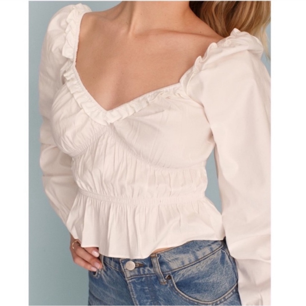 EUC Reformation White Fern Smocked Long Sleeve White Peasant Top Size M 🤍